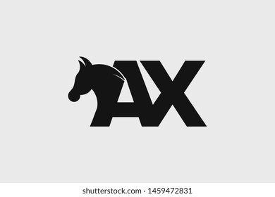 Initial logo AX letter with stallion head. The combination of letters A and X is black