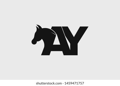 Initial logo AY letter with stallion head. The combination of letters A and Y is black