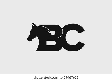 Initial logo BC letter with stallion head. The combination of letters B and C is black