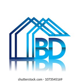 initial logo BD with house icon, business logo and property developer.