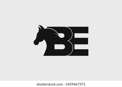 Initial logo BE letter with stallion head. The combination of letters B and E is black