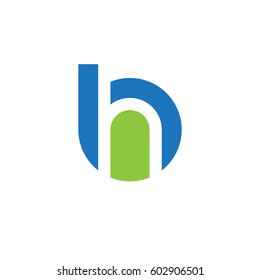 initial logo bh, hb, h inside b rounded letter negative space logo blue green