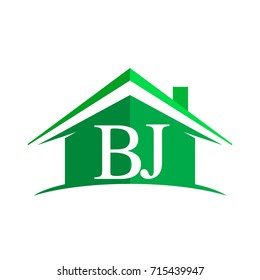 initial logo BJ with house icon and green color, business logo and property developer.