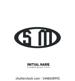 Initial logo black ellipse alphabet  SM