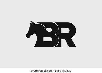 Initial logo BR letter with stallion head. The combination of letters B and R is black