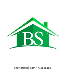 initial logo BS with house icon and green color, business logo and property developer