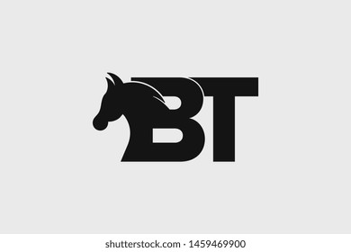 Initial logo BT letter with stallion head. The combination of letters B and T is black