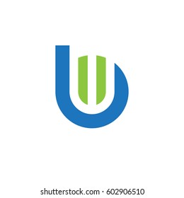 initial logo bw, wb, w inside b rounded letter negative space logo blue green