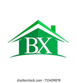 initial logo BX with house icon and green color, business logo and property developer.
