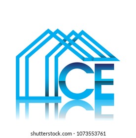 initial logo CE with house icon, business logo and property developer.