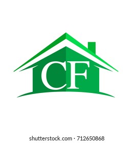 initial logo CF with house icon and green color, business logo and property developer.