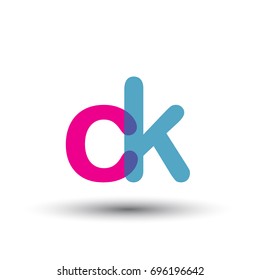 initial logo CK lowercase letter, blue and pink overlap transparent logo, modern and simple logo design.