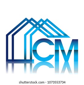 initial logo CM with house icon, business logo and property developer.