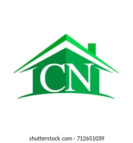 initial logo CN with house icon and green color, business logo and property developer.