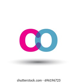 initial logo CO lowercase letter, blue and pink overlap transparent logo, modern and simple logo design.