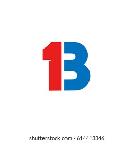Initial logo, combining letter and number, B and 1, red blue