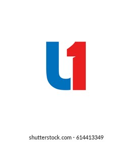 Initial logo, combining letter and number, U and 1, red blue
