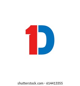 Initial logo, combining letter and number, D and 1, red blue