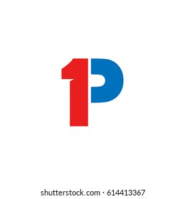 Initial logo, combining letter and number, P and 1, red blue