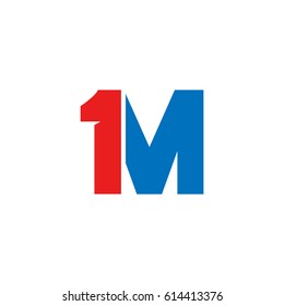 Initial logo, combining letter and number, M and 1, red blue