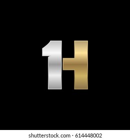Initial logo, combining letter and number, H and 1, gold silver black background