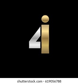Initial logo, combining letter and number, I and 4, silver gold