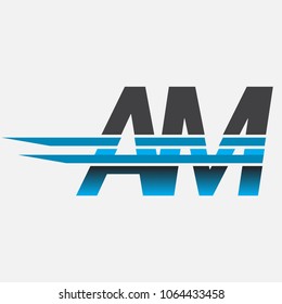 AM initial logo company name colored black and blue, Simple and Modern Logo Design.