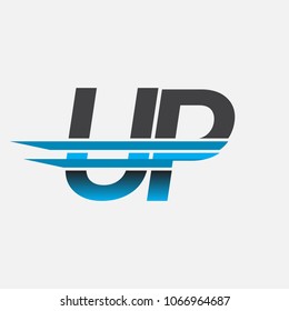 UP initial logo company name colored black and blue, Simple and Modern Logo Design.