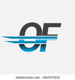 OF initial logo company name colored black and blue, Simple and Modern Logo Design.