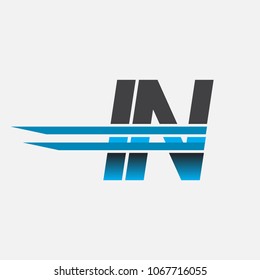 IN initial logo company name colored black and blue, Simple and Modern Logo Design.
