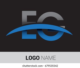 EG initial logo company name colored grey and blue swoosh design