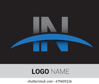 IN initial logo company name colored grey and blue swoosh design.