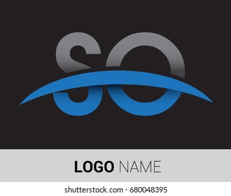 SO initial logo company name colored grey and blue swoosh design.