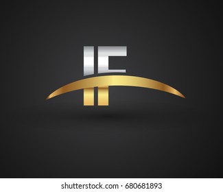 IF initial logo company name colored gold and silver swoosh design. vector logo for business and company identity.
