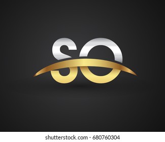SO initial logo company name colored gold and silver swoosh design. vector logo for business and company identity.
