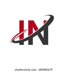 IN initial logo company name colored red and black swoosh design, isolated on white background. vector logo for business and company identity.
