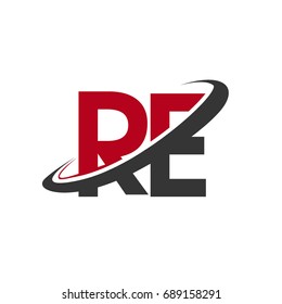 RE initial logo company name colored red and black swoosh design, isolated on white background. vector logo for business and company identity.