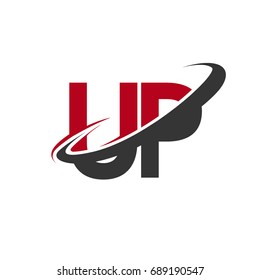 UP initial logo company name colored red and black swoosh design, isolated on white background. vector logo for business and company identity.