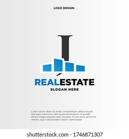 I Initial logo concept with building template vector.