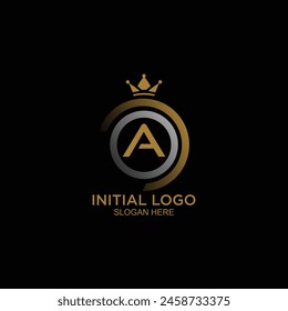 initial logo with crown icon, initial logo king