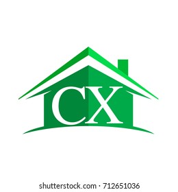 initial logo CX with house icon and green color, business logo and property developer