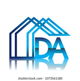 initial logo DA with house icon, business logo and property developer.