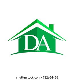 initial logo DA with house icon and green color, business logo and property developer.