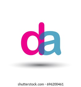 initial logo DA lowercase letter, blue and pink overlap transparent logo, modern and simple logo design.