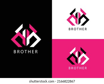 Initial Logo Design B, R, BR. Logo Templates. BROTHER writing concept with BR font mirror, white pink logo color with black background, available in black, pink, white versions.