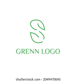 Initial logo design letter S Green Leaf. Eco Bio Leaf Icons Illustration - Vetor