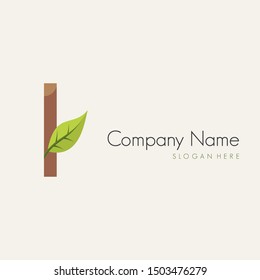 Initial I logo design with nature flat style