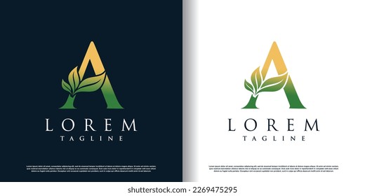 initial a logo design template with leaf icon and creative concept premium vector