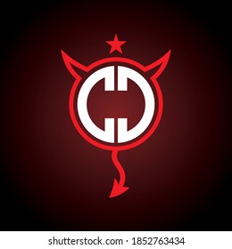 Initial logo design template of mirrored and horizontal flipped of letter C in the circle shape with devil horn and tail ornament.