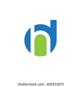 initial logo dh, hd, h inside d rounded letter negative space logo blue green